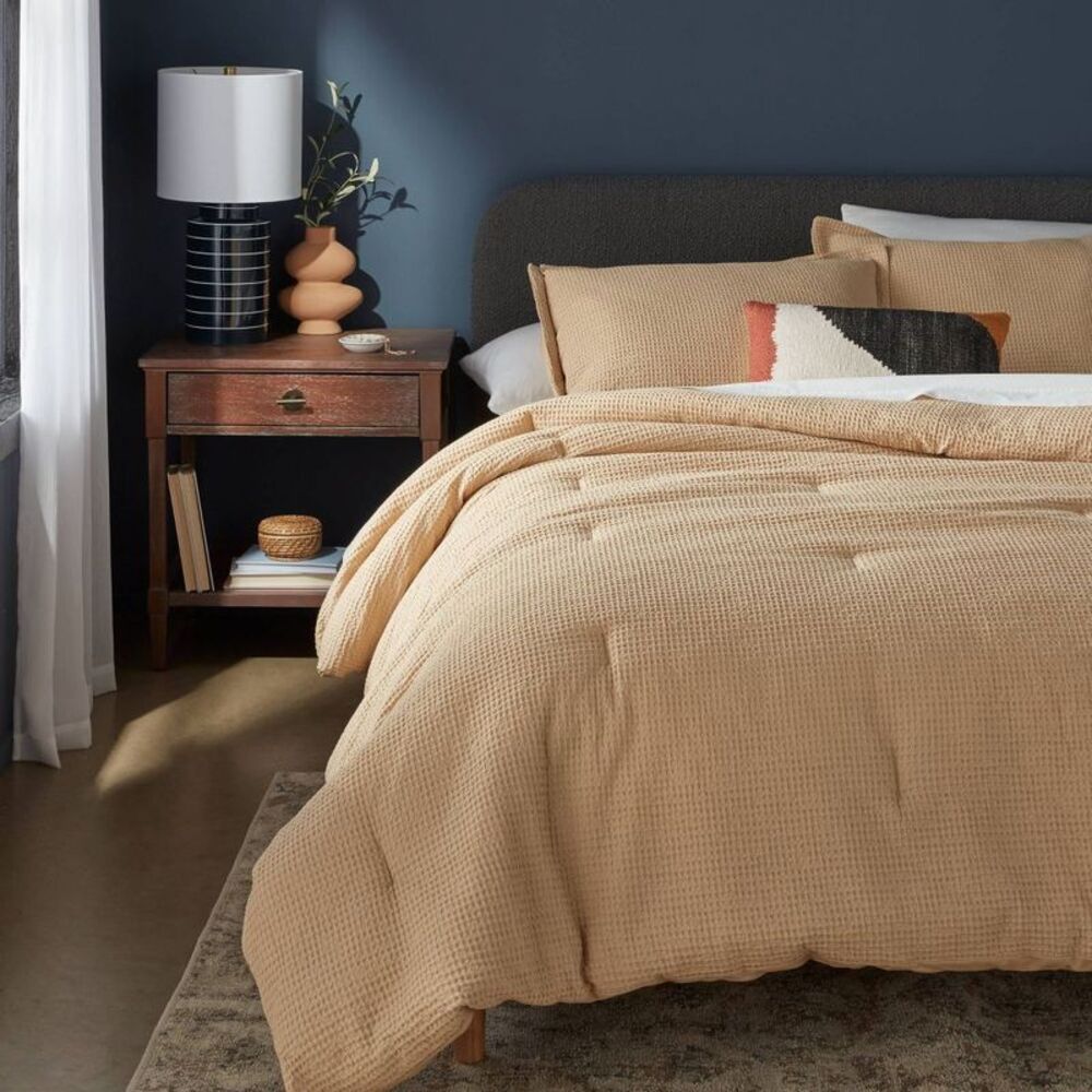 Full/Queen Washed Waffle Weave Comforter Set - Horseradish 3-Piece